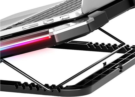 Laptop koeler – Cooling pad 6 ventilatoren – RGB LED & LCD-scherm – Verstelbaar – 12-17 inch – USB powered – Zwart-Laptopkoelers-Ilumina Benelux