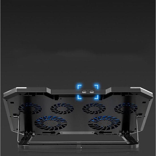Laptop koeler – Cooling pad 6 ventilatoren – RGB LED & LCD-scherm – Verstelbaar – 12-17 inch – USB powered – Zwart-Laptopkoelers-Ilumina Benelux