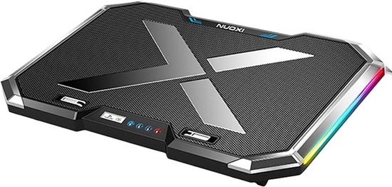 Laptop koeler – Cooling pad 6 ventilatoren – RGB LED & LCD-scherm – Verstelbaar – 12-17 inch – USB powered – Zwart-Laptopkoelers-Ilumina Benelux