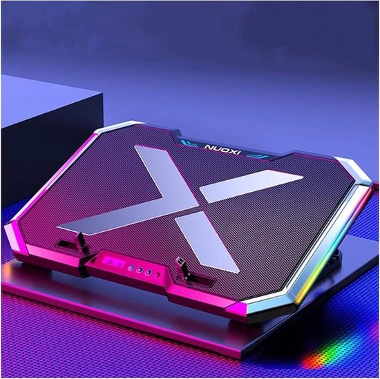 Laptop koeler – Cooling pad 6 ventilatoren – RGB LED & LCD-scherm – Verstelbaar – 12-17 inch – USB powered – Zwart-Laptopkoelers-Ilumina Benelux