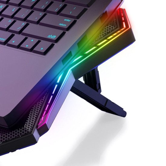 Laptop koeler – Cooling pad met 6 ventilatoren – 12 RGB lichteffecten – 7 hoogtestanden – Voor laptops t/m 17 inch – Zwart-Laptopkoelers-Ilumina Benelux