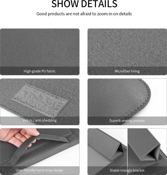 Laptop sleeve 15-16 inch – PU leren laptoptas – Ergonomische standaard – Muismat – Accessoirevak – Zwart-Notebookstandaard-Ilumina Benelux
