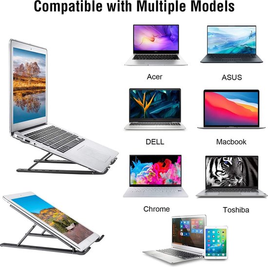 Laptop standaard – Verstelbaar aluminium – Opvouwbaar & draagbaar – Geschikt voor 10-15,6 inch laptops/tablets – Zilver-Notebookstandaard-Ilumina Benelux