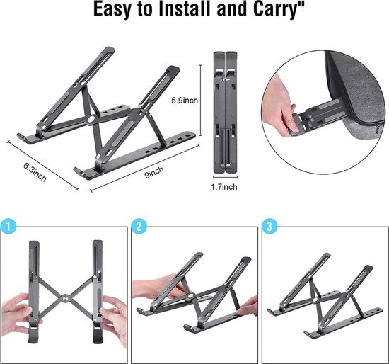 Laptop standaard – Verstelbaar aluminium – Opvouwbaar & draagbaar – Geschikt voor 10-15,6 inch laptops/tablets – Zilver-Notebookstandaard-Ilumina Benelux