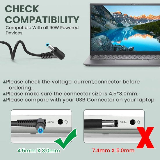 Laptoplader – Geschikt voor HP Stream 11/13/14 & Pavilion/Elitebook/Spectre – 19.5V 2.31A – 4.5x3.0mm Plug – Zwart-Voedingsadapter-Ilumina Benelux