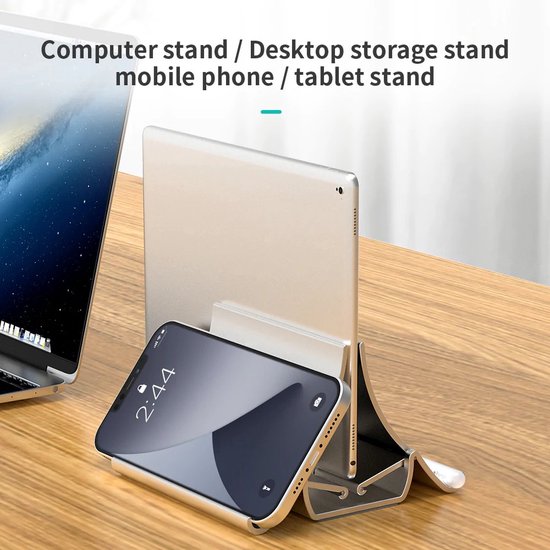 Laptopstandaard – Automatische zwaartekrachtbeugel – Voor laptop tablet telefoon boeken – Antislip – Ruimtebesparend zwart-Notebookstandaard-Ilumina Benelux