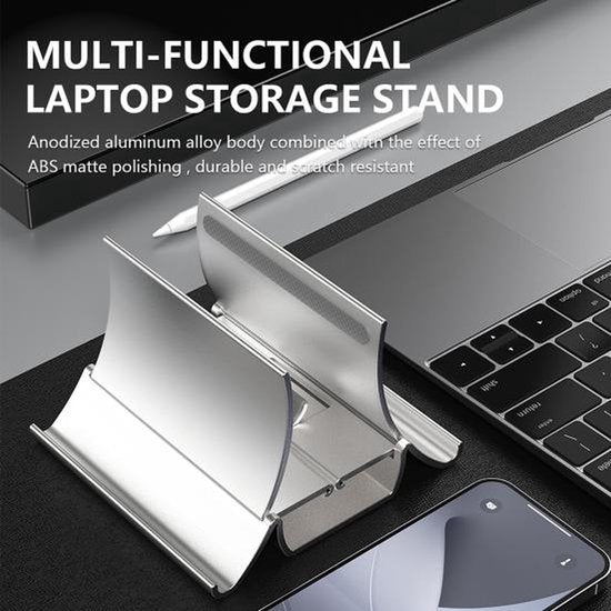 Laptopstandaard – Automatische zwaartekrachtbeugel – Voor laptop tablet telefoon boeken – Antislip – Ruimtebesparend zwart-Notebookstandaard-Ilumina Benelux