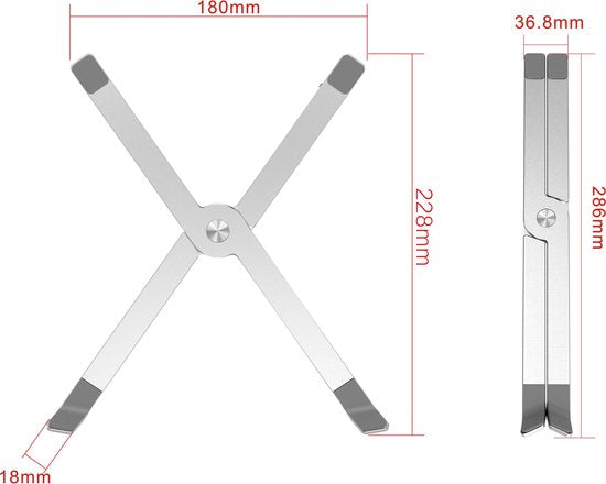Laptopstandaard – Ergonomisch Verstelbaar – Lichtgewicht Aluminium – Geschikt voor Laptop & Tablet 13-17 inch – Zilver-Notebookstandaard-Ilumina Benelux