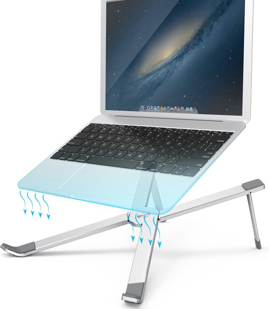 Laptopstandaard – Ergonomisch Verstelbaar – Lichtgewicht Aluminium – Geschikt voor Laptop & Tablet 13-17 inch – Zilver-Notebookstandaard-Ilumina Benelux