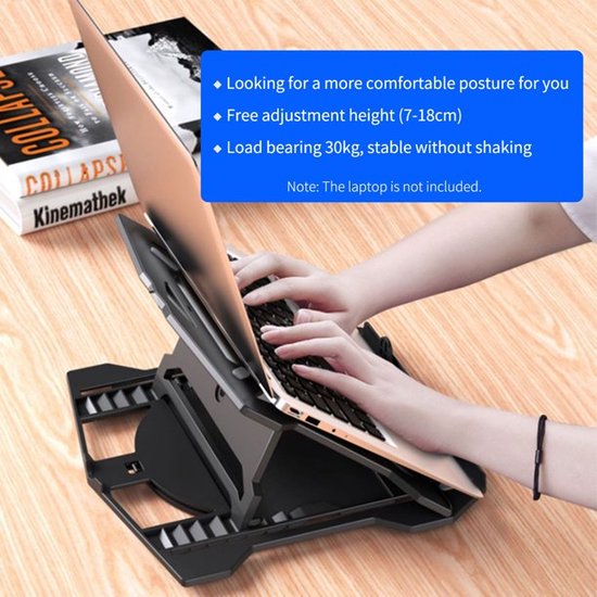 Laptopstandaard – Ergonomisch met Telefoonhouder – Verstelbaar & 360° Draaibaar – Tablet Houder – N2 – Zwart-Notebookstandaard-Ilumina Benelux