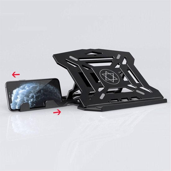 Laptopstandaard – Ergonomisch met Telefoonhouder – Verstelbaar & 360° Draaibaar – Tablet Houder – N2 – Zwart-Notebookstandaard-Ilumina Benelux