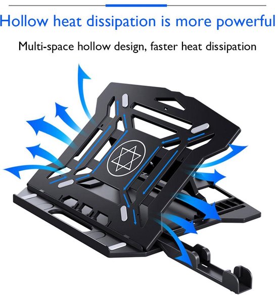 Laptopstandaard – Ergonomisch met Telefoonhouder – Verstelbaar & 360° Draaibaar – Tablet Houder – N2 – Zwart-Notebookstandaard-Ilumina Benelux