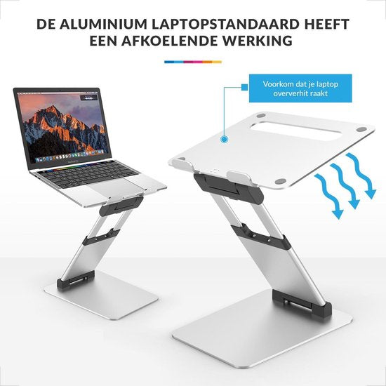 Laptopstandaard – Ergonomische Verhoger – Inklapbaar & Verstelbaar – Aluminium MacBook Houder – Zilver-Notebookstandaard-Ilumina Benelux