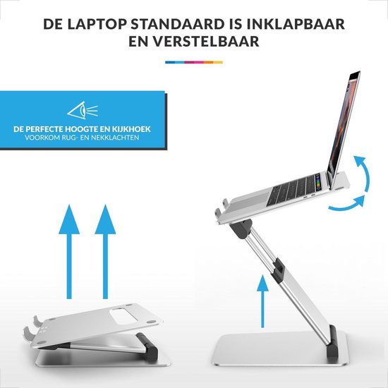 Laptopstandaard – Ergonomische Verhoger – Inklapbaar & Verstelbaar – Aluminium MacBook Houder – Zilver-Notebookstandaard-Ilumina Benelux