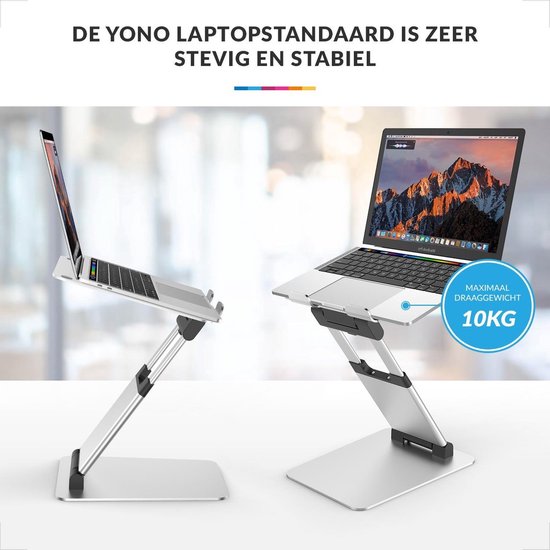 Laptopstandaard – Ergonomische Verhoger – Inklapbaar & Verstelbaar – Aluminium MacBook Houder – Zilver-Notebookstandaard-Ilumina Benelux