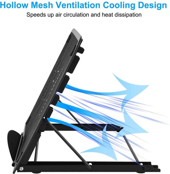 Laptopstandaard – Koelstandaard met ventilatie – Verstelbare hoogte – Universeel 7-15,6 inch – Zwart-Notebookstandaard-Ilumina Benelux