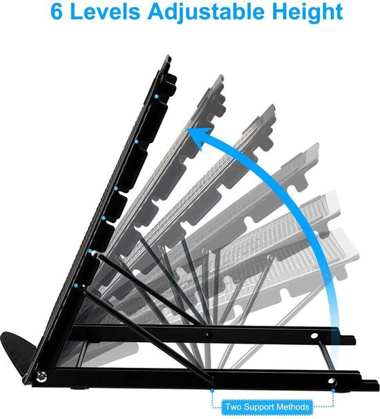 Laptopstandaard – Koelstandaard met ventilatie – Verstelbare hoogte – Universeel 7-15,6 inch – Zwart-Notebookstandaard-Ilumina Benelux