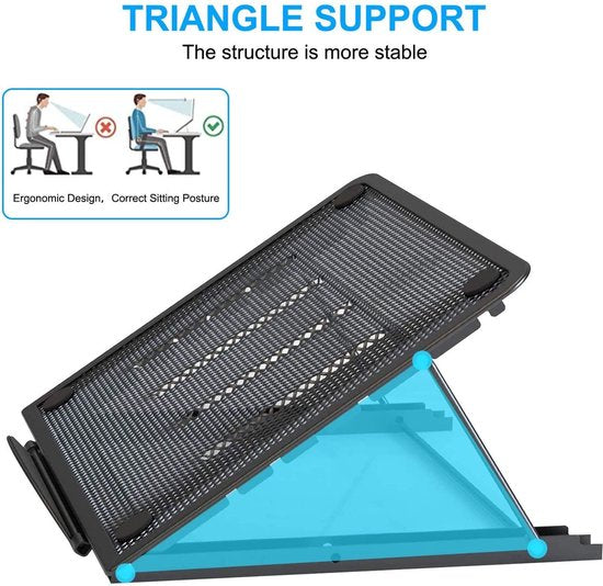 Laptopstandaard – Koelstandaard met ventilatie – Verstelbare hoogte – Universeel 7-15,6 inch – Zwart-Notebookstandaard-Ilumina Benelux