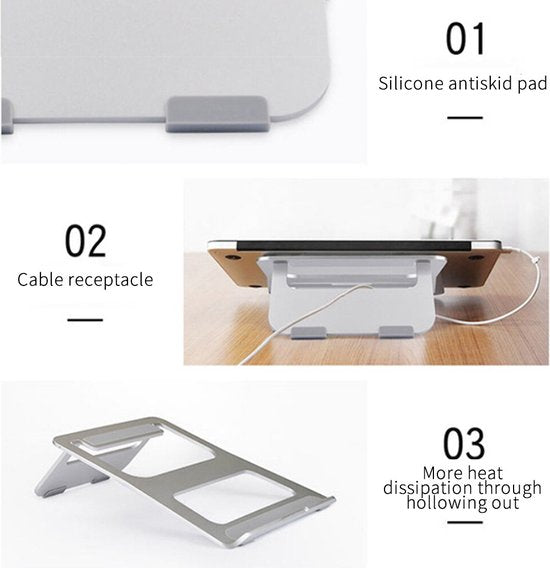 Laptopstandaard – Opvouwbaar – Verstelbare Laptopverhoger – Geschikt voor MacBook – Zilver-Notebookstandaard-Ilumina Benelux