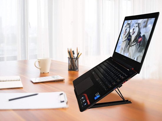 Laptopstandaard – Opvouwbaar & draagbaar – Verstelbare hoek – Geschikt voor laptops tot 15,6 inch – Zwart-Notebookstandaard-Ilumina Benelux