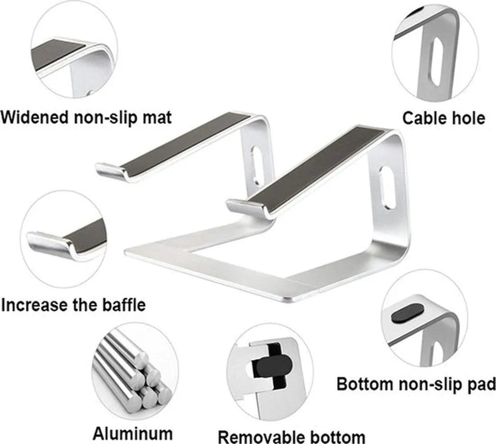 Laptopstandaard – Universele aluminium laptopverhoger – Verstelbare notebookhouder – 10-17 inch – Zilver-Notebookstandaard-Ilumina Benelux