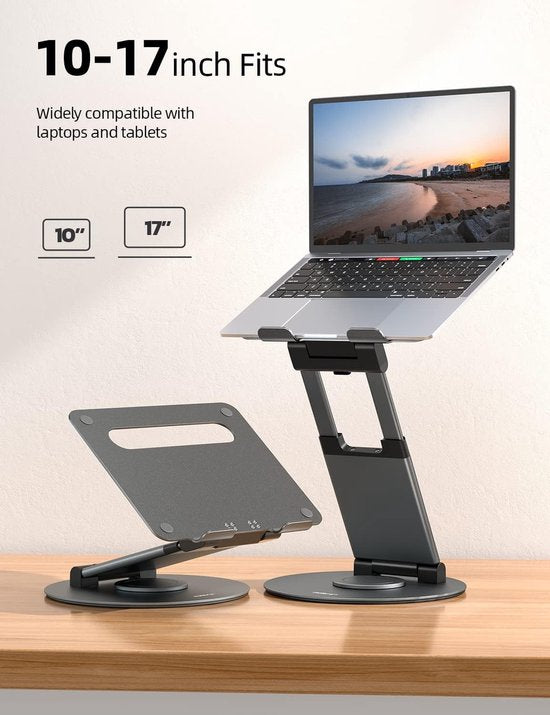 Laptopstandaard – Verstelbaar Aluminium Opvouwbaar – Verticaal Met Koeling – 13-17 Inch Tot 20KG – Grijs-Notebookstandaard-Ilumina Benelux