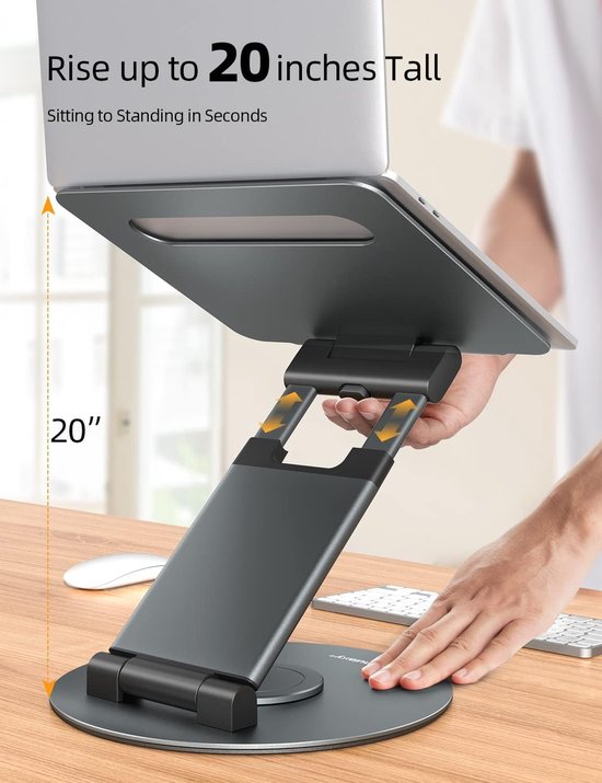 Laptopstandaard – Verstelbaar Aluminium Opvouwbaar – Verticaal Met Koeling – 13-17 Inch Tot 20KG – Grijs-Notebookstandaard-Ilumina Benelux