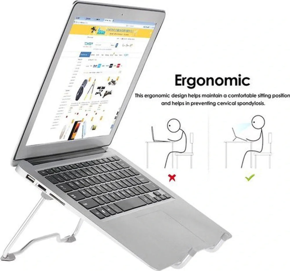 Laptopstandaard – Verstelbaar Ergonomisch – Draagbaar Lichtgewicht – Koeling & Ventilatie – Zilver-Notebookstandaard-Ilumina Benelux