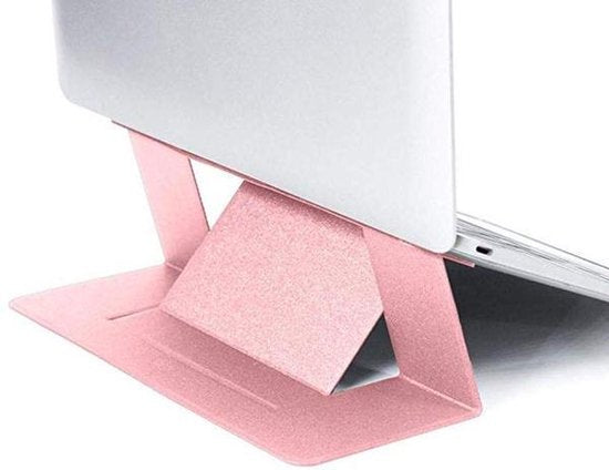 Laptopstandaard – Verstelbaar & Opvouwbaar – Magnetisch PU Verhoger – 15°/25° – 9,7-15,6 inch – Lichtroze-Notebookstandaard-Ilumina Benelux