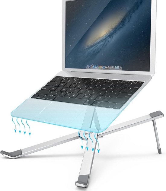 Laptopstandaard – Verstelbare Laptophouder – 10-17 Inch – Vouwbaar & Ergonomisch – Zilver-Notebookstandaard-Ilumina Benelux