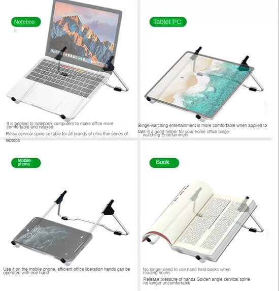 Laptopstandaard – Verstelbare Laptophouder – Vouwbaar en Licht – Voor 10-17 inch Laptop/Tablet/Boek – Zwart-Notebookstandaard-Ilumina Benelux