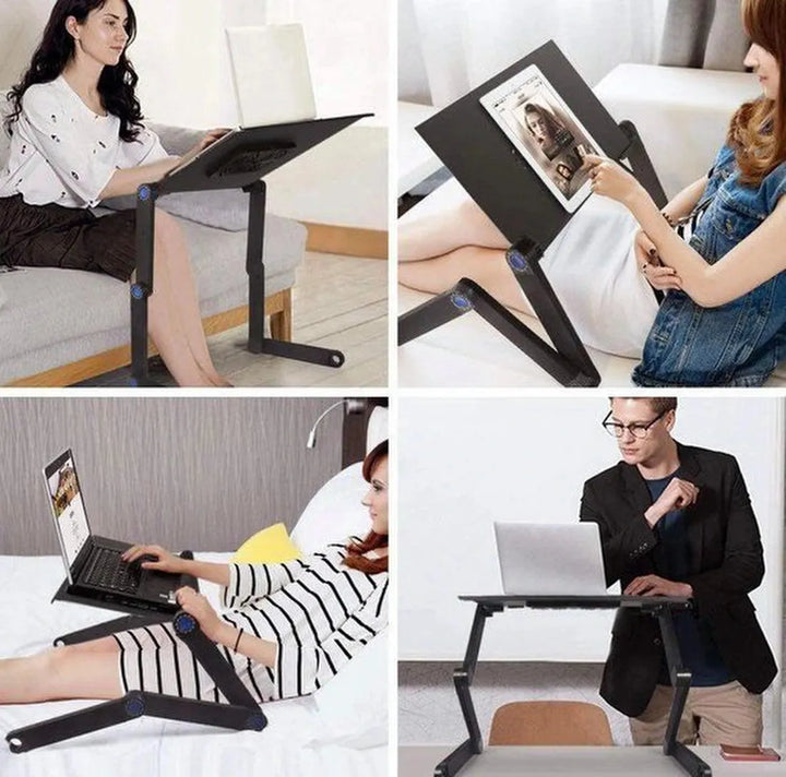 Laptopstandaard – Verstelbare laptoptafel met USB ventilatie – Laptophouder met muismat – Opvouwbaar – Zwart-Notebookstandaard-Ilumina Benelux