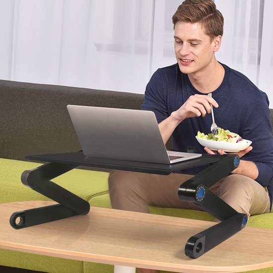 Laptopstandaard – Verstelbare laptoptafel met USB ventilatie – Laptophouder met muismat – Opvouwbaar – Zwart-Notebookstandaard-Ilumina Benelux