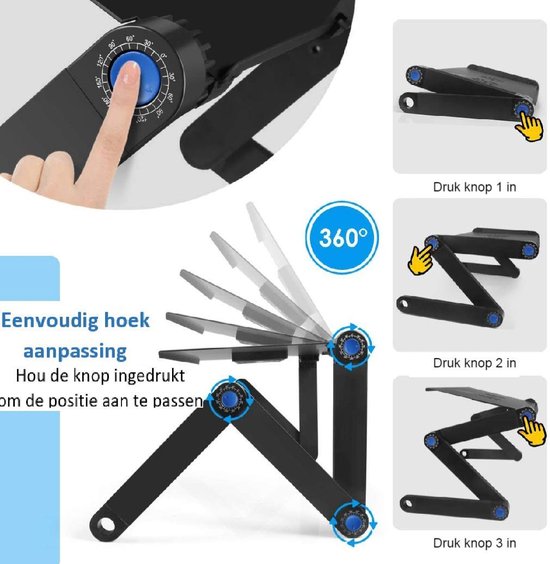 Laptopstandaard – Verstelbare laptoptafel met USB ventilatie – Laptophouder met muismat – Opvouwbaar – Zwart-Notebookstandaard-Ilumina Benelux