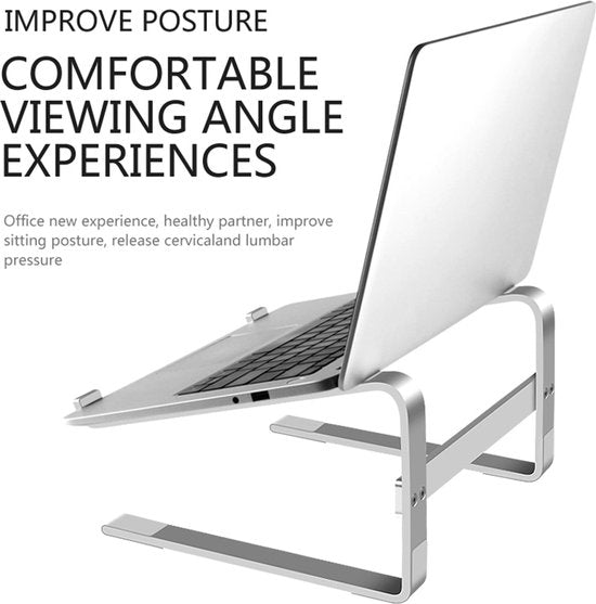 Laptopstandaard bureau – Aluminium laptop verhoger – Geschikt voor 10-18 inch – Ergonomisch – Zilver-Notebookstandaard-Ilumina Benelux