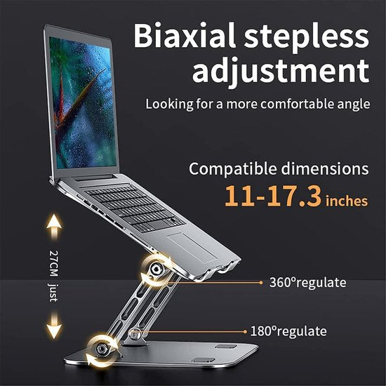 Laptopstandaard bureau – Aluminium opvouwbaar – Verstelbaar – 9,7-17 inch – Zilver-Notebookstandaard-Ilumina Benelux