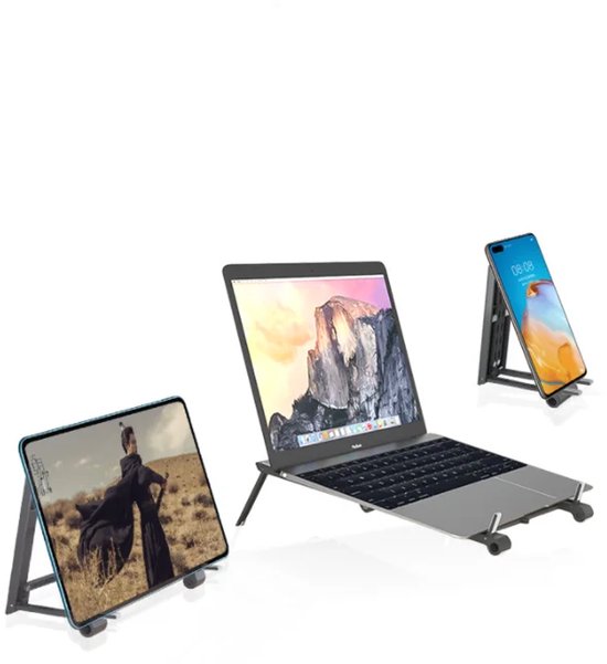 Laptopstandaard bureau – Verstelbaar & opvouwbaar – Laptop verhoger voor thuiswerken – Geschikt voor laptop/tablet/smartphone – Zilver-Notebookstandaard-Ilumina Benelux