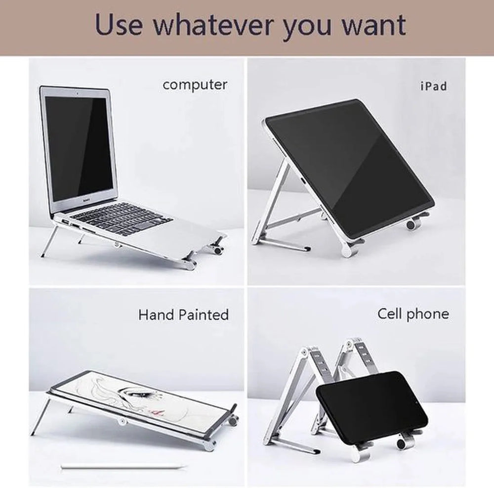 Laptopstandaard bureau – Verstelbaar & opvouwbaar – Laptop verhoger voor thuiswerken – Geschikt voor laptop/tablet/smartphone – Zilver-Notebookstandaard-Ilumina Benelux