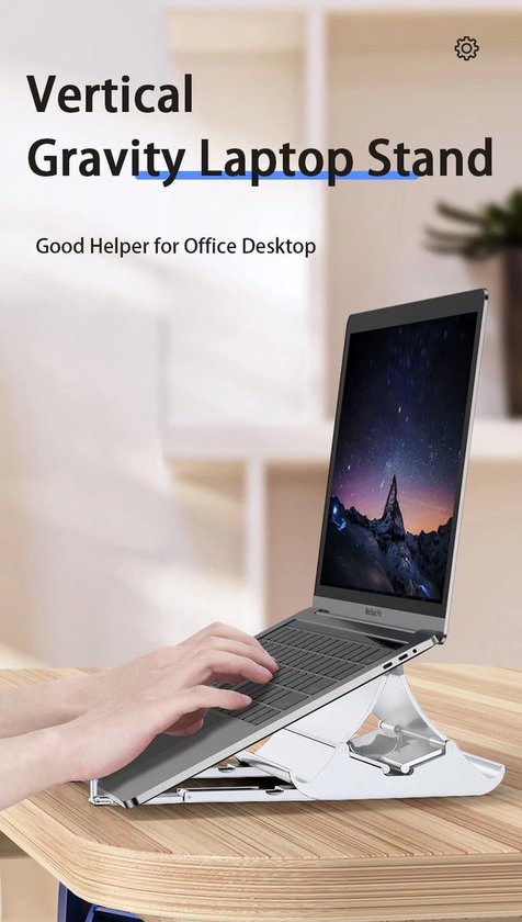 Laptopstandaard verticaal – Desktop organizer – Geschikt voor MacBook laptop iPad tablet tot 17,3 inch – Aluminium – Zilver-Notebookstandaard-Ilumina Benelux