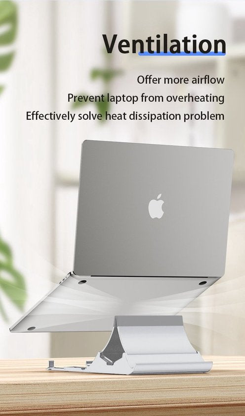 Laptopstandaard verticaal – Desktop organizer – Geschikt voor MacBook laptop iPad tablet tot 17,3 inch – Aluminium – Zilver-Notebookstandaard-Ilumina Benelux