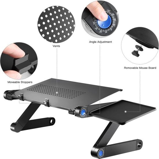 Laptopstandaard voor bed – Opvouwbare bedtafel – 360° verstelbaar – Afneembaar & draagbaar – Zwart-Notebookstandaard-Ilumina Benelux