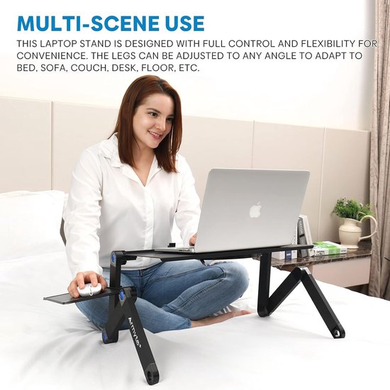 Laptopstandaard voor bed – Opvouwbare bedtafel – 360° verstelbaar – Afneembaar & draagbaar – Zwart-Notebookstandaard-Ilumina Benelux