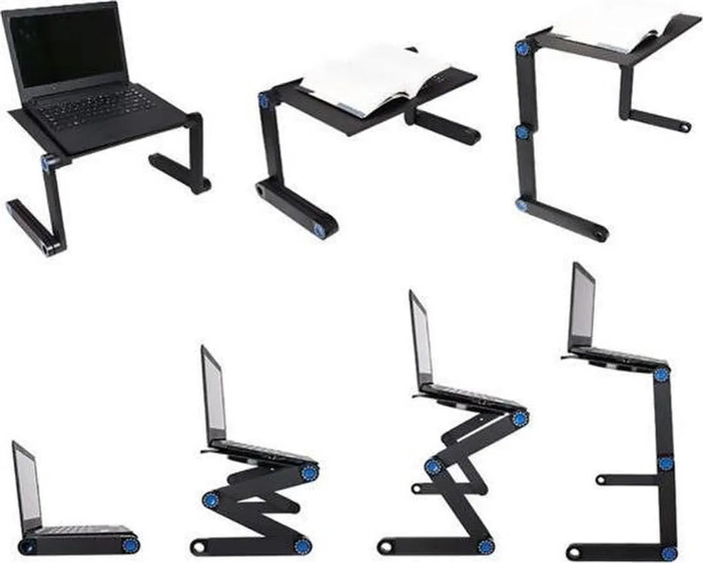 Laptoptafel – Met Muismat – Verstelbare Laptop Verhoger – Schoottafel voor Bed & Bank – Universeel – Zwart-Notebookstandaard-Ilumina Benelux