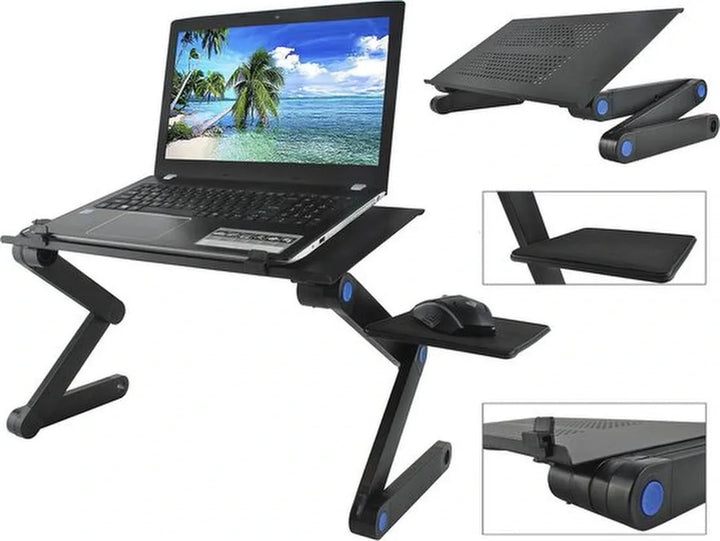 Laptoptafel – Met Muismat – Verstelbare Laptop Verhoger – Schoottafel voor Bed & Bank – Universeel – Zwart-Notebookstandaard-Ilumina Benelux