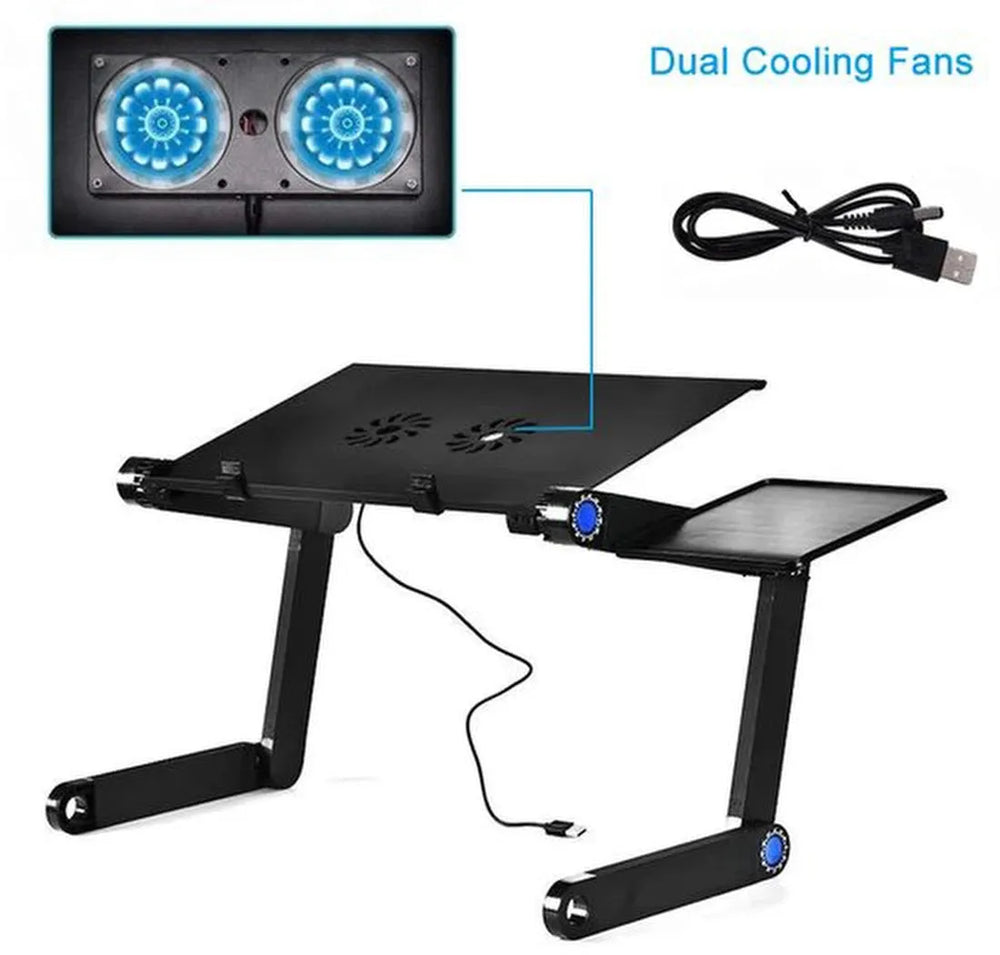 Laptoptafel met ventilatoren – Verstelbare laptopstandaard – Koelstand met ventilatie – Met muismat – Zwart-Notebookstandaard-Ilumina Benelux