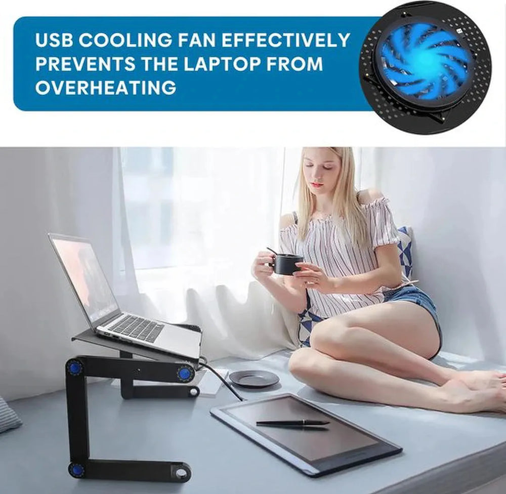 Laptoptafel met ventilatoren – Verstelbare laptopstandaard – Koelstand met ventilatie – Met muismat – Zwart-Notebookstandaard-Ilumina Benelux