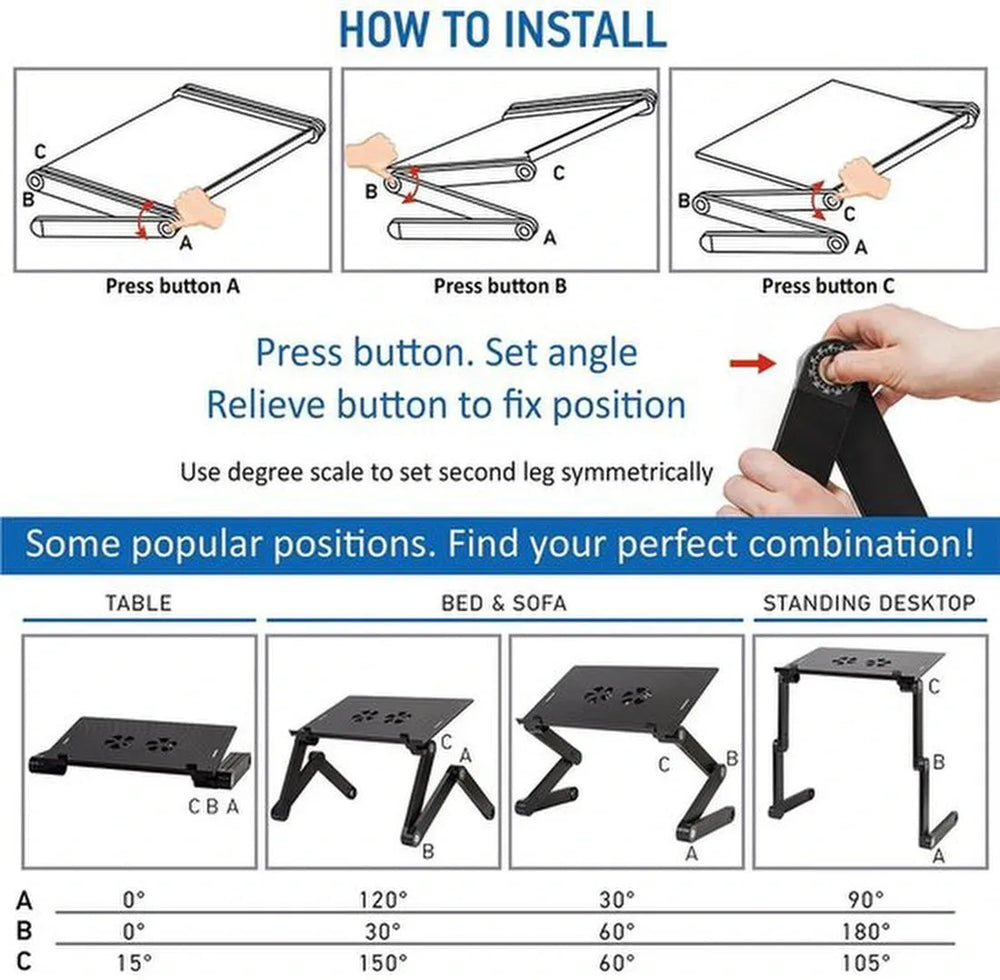 Laptoptafel met ventilatoren – Verstelbare laptopstandaard – Koelstand met ventilatie – Met muismat – Zwart-Notebookstandaard-Ilumina Benelux