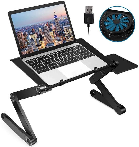 Laptoptafel met ventilatoren – Verstelbare laptopstandaard – Koelstand met ventilatie – Met muismat – Zwart-Notebookstandaard-Ilumina Benelux