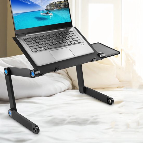 Laptoptafel verstelbaar – Laptopstandaard bedtafel – Met muismat – Voor 11-17 inch laptops – Zwart-Notebookstandaard-Ilumina Benelux