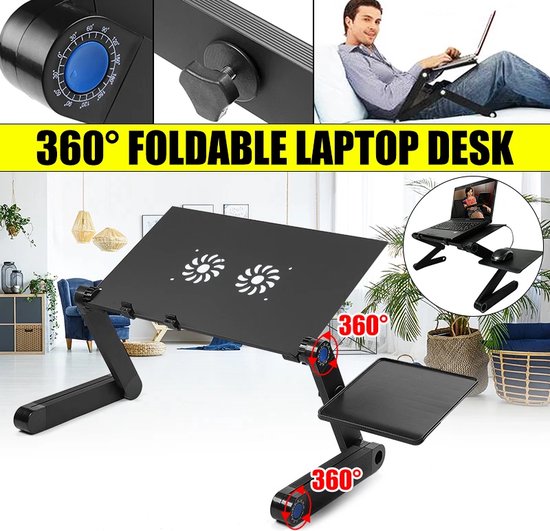 Laptoptafel verstelbaar – Laptopstandaard bedtafel – Met muismat – Voor 11-17 inch laptops – Zwart-Notebookstandaard-Ilumina Benelux